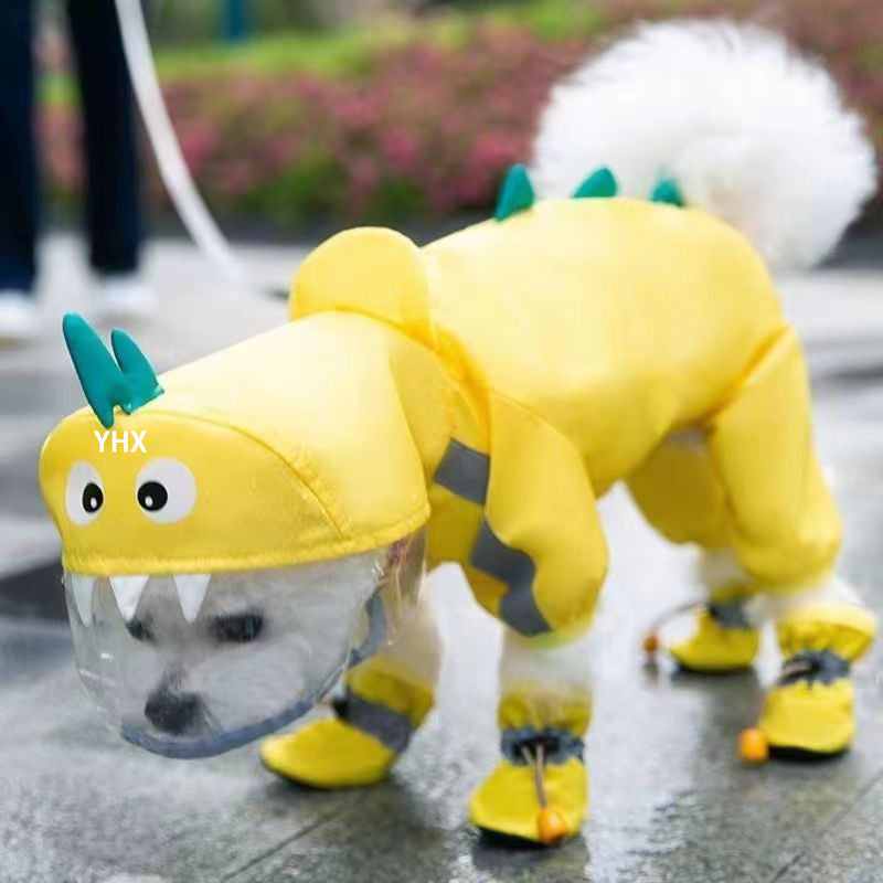 Can pull puppy four-legged raincoat waterproof all-inclusive with feet small dog bichon teddy pet rain clothes JOOFIRE